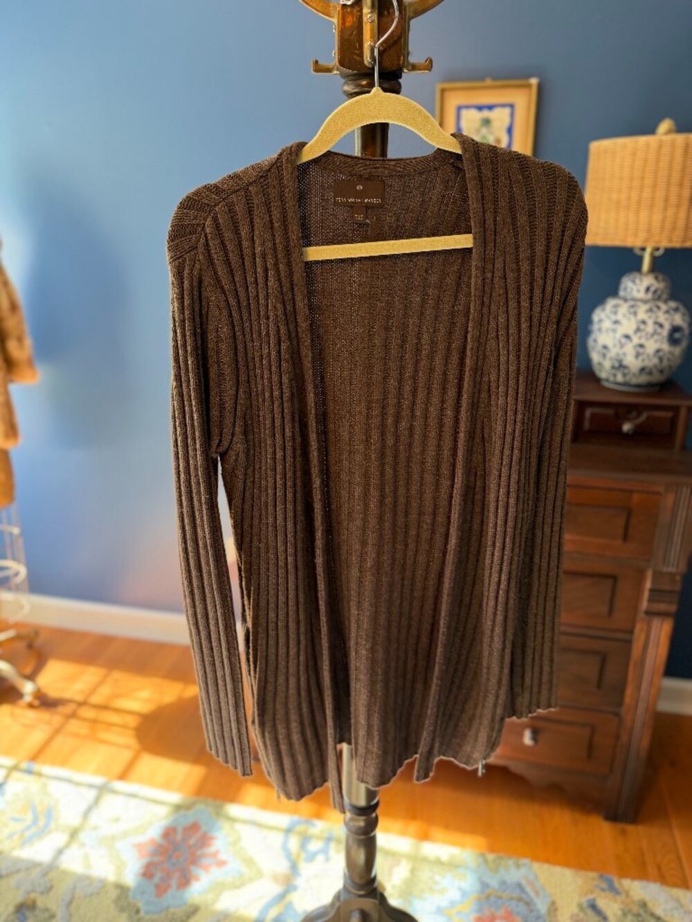 Fenn Wright Manson Women’s L Dark Brown Heather Ribbed Open Cardigan Sweater Sid